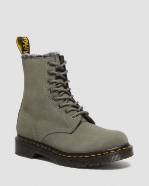 Dr. Martens 1460 Serena Faux Fur Lined Nubuck Lace Up Boots Szare | SN-DM84193