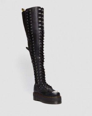 Dr. Martens 28-Eye Extreme Max Virginia Leather Knee High Boots Czarne | SN-DM84691