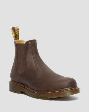 Dr. Martens 2976 Yellow Stitch Crazy Horse Leather Chelsea Boots Ciemny Brązowe | SN-DM84933