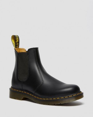 Dr. Martens 2976 Yellow Stitch Smooth Leather Chelsea Boots Czarne | SN-DM84929