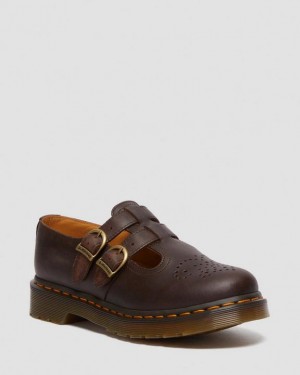 Dr. Martens 8065 Crazy Horse Leather Mary Jane Shoes Ciemny Brązowe | SN-DM84476