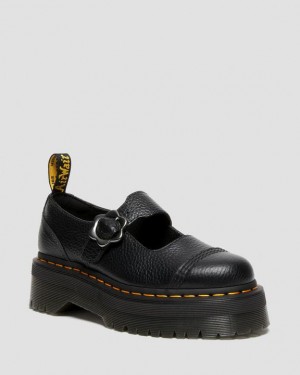 Dr. Martens Addina Flower Buckle Leather Platform Shoes Czarne | SN-DM84741