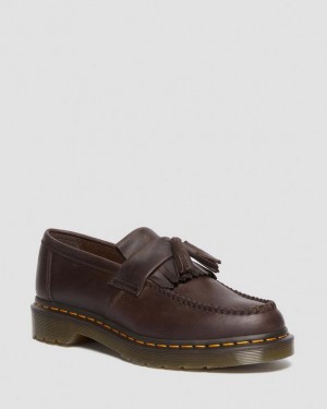 Dr. Martens Adrian Crazy Horse Leather Tassel Loafers Ciemny Brązowe | SN-DM85012