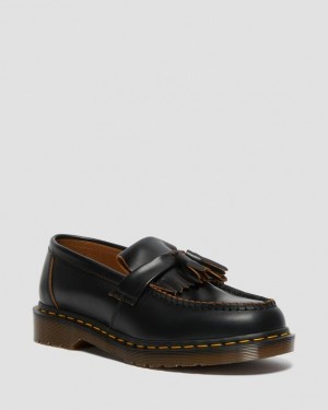 Dr. Martens Adrian Made in England Quilon Leather Tassel Loafers Czarne | SN-DM85013