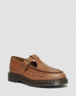 Dr. Martens Adrian T-Bar Leather Mary Jane Shoes Brązowe | SN-DM84452