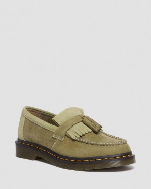Dr. Martens Adrian Tumbled Nubuck Leather Tassel Loafers Oliwkowe | SN-DM84488