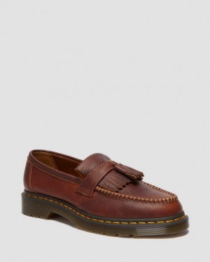 Dr. Martens Adrian Yellow Stitch Ambassador Leather Loafers Brązowe | SN-DM85021