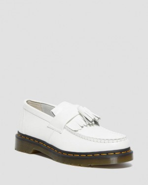 Dr. Martens Adrian Yellow Stitch Leather Tassel Loafers Białe | SN-DM84477