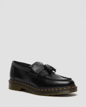 Dr. Martens Adrian Yellow Stitch Leather Tassel Loafers Czarne | SN-DM85019