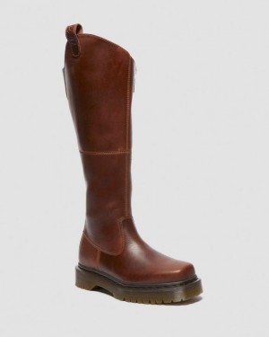 Dr. Martens Amaayah Knee High Leather Boots Brązowe | SN-DM84700