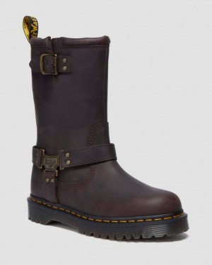 Dr. Martens Anistone Hi Leather Biker Boots Ciemny Brązowe | SN-DM84696