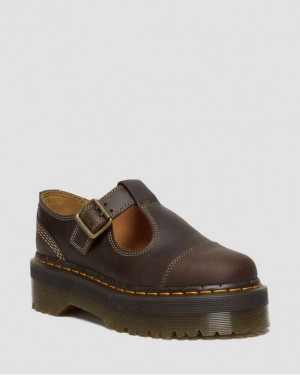 Dr. Martens Bethan Arc Crazy Horse Leather Platform Mary Jane Shoes Ciemny Brązowe | SN-DM84455
