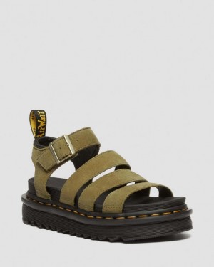 Dr. Martens Blaire Tumbled Nubuck Leather Sandals Oliwkowe | SN-DM84641