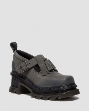 Dr. Martens Corran Waxy Suede Mary Jane Heeled Shoes Szare | SN-DM84389
