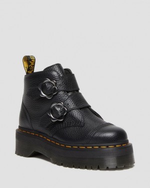 Dr. Martens Devon Flower Buckle Leather Platform Boots Czarne | SN-DM84679