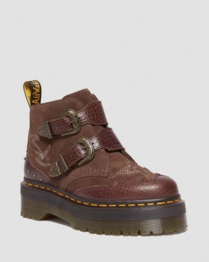 Dr. Martens Devon Gothic Americana Leather Platform Boots Ciemny Brązowe | SN-DM84651