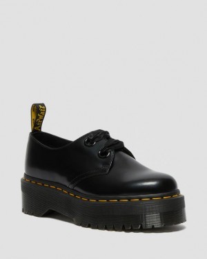 Dr. Martens Holly Leather Platform Shoes Czarne | SN-DM84566