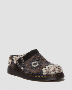 Dr. Martens Isham Crochet Wool Suede Mules Czarne | SN-DM85082