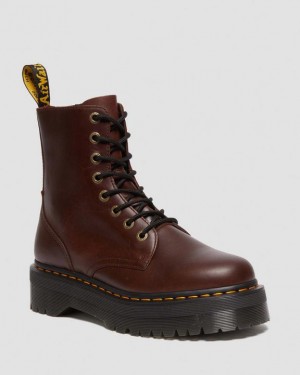 Dr. Martens Jadon Boot Pull Up Leather Platforms Ciemny Brązowe | SN-DM84665