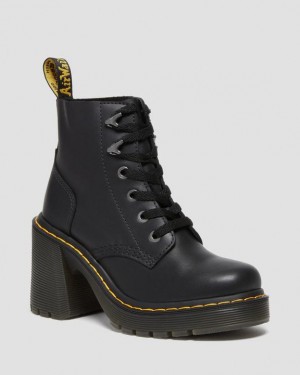Dr. Martens Jesy Sendal Leather Lace Up Flared Heel Boots Czarne | SN-DM84380