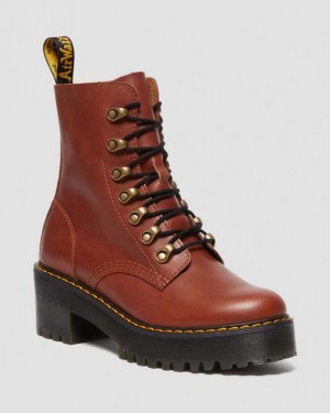 Dr. Martens Leona Farrier Leather Heeled Boots Brązowe | SN-DM84373