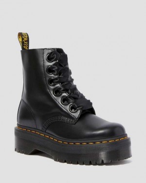 Dr. Martens Molly Leather Platform Boots Czarne | SN-DM84681