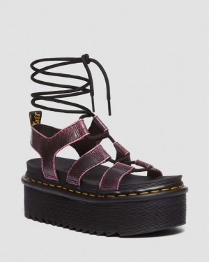 Dr. Martens Nartilla Distressed Leather Platform Gladiator Sandals Black/Pink | SN-DM84632