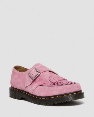 Dr. Martens Ramsey Suede Kiltie Buckle Creepers Różowe | SN-DM84556
