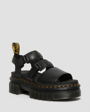 Dr. Martens Ricki Nappa Lux Leather 3-Strap Platform Sandals Czarne | SN-DM84715