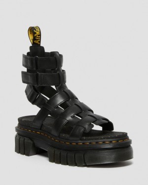 Dr. Martens Ricki Nappa Lux Leather Platform Gladiator Sandals Czarne | SN-DM84635