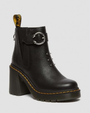 Dr. Martens Spence Piercing Leather Flared Heel Chelsea Boots Czarne | SN-DM84361