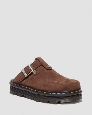 Dr. Martens Zebzag Suede Slingback Platform Mule Ciemny Brązowe | SN-DM84615